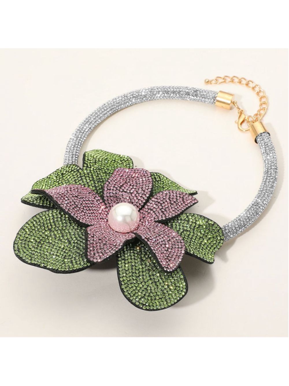 Women's Unbranded Flower Statement Necklace One Size Pink Green - Picture 2 of 2